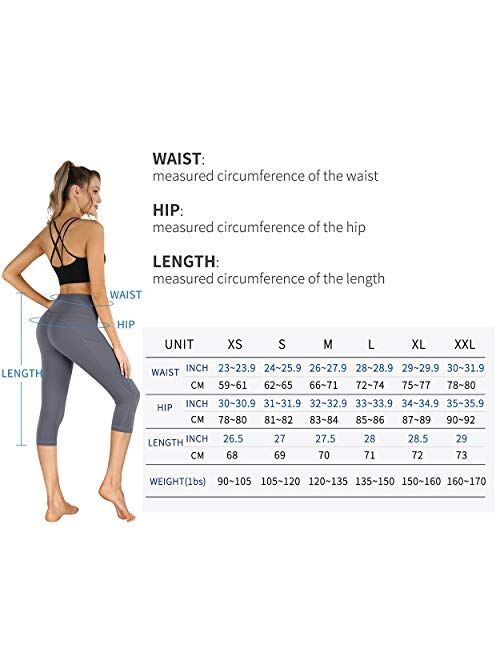 PHISOCKAT High Waist Tummy Control Yoga Pants with Pockets Workout 4 Way Stretch Capris Yoga Leggings