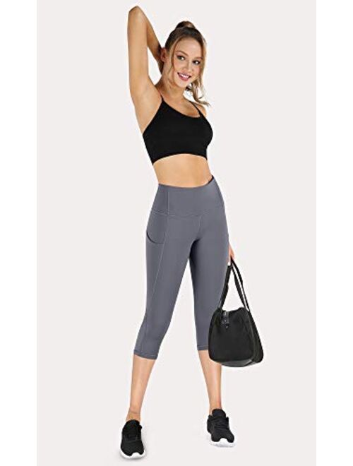 PHISOCKAT High Waist Tummy Control Yoga Pants with Pockets Workout 4 Way Stretch Capris Yoga Leggings
