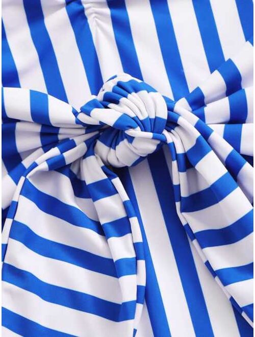Shein Striped Knot Front One Piece Swimsuit