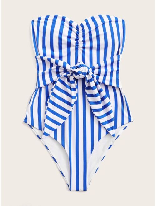 Shein Striped Knot Front One Piece Swimsuit