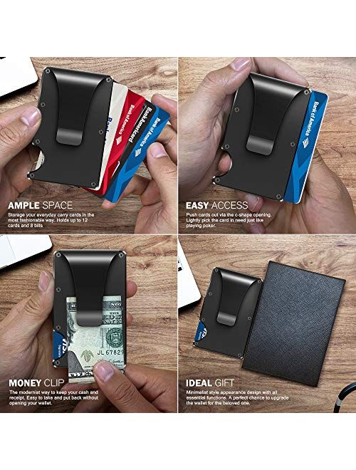 RFID Blocking - Carbon Fiber Minimalist Wallet for Men - Credit Card Holder Money Clip - Ideal Gift