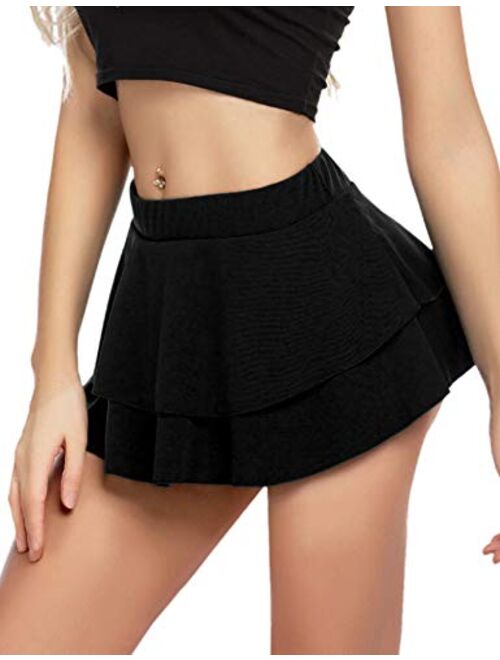 Avidlove Women Pleated Mini Skirt Solid Ruffle Lingerie Skirts