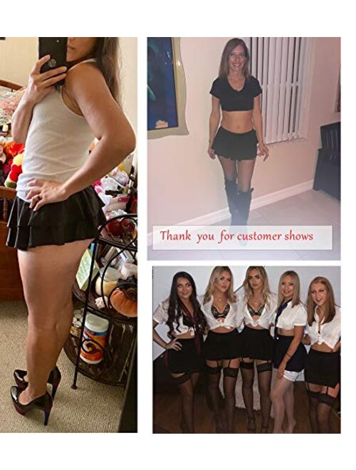 Avidlove Women Pleated Mini Skirt Solid Ruffle Lingerie Skirts