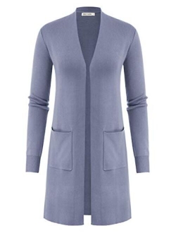 Women's Long Sleeve Open Front Knitting Kimono Cardigan with Pockets