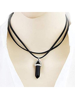 Anglacesmade Layered Choker Necklace Crystal Choker Suede Choker Stone Pendant Necklace Bohemia Jewelry for Women and Girls