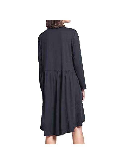 lamibaby Women's Long Sleeve Pockets Casual Tunic Loose Swing T-Shirt Dress Round Neck