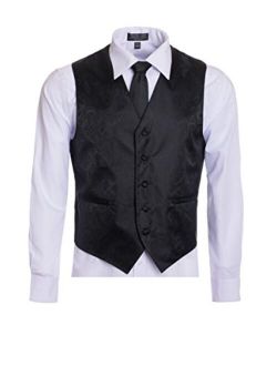 Men's Premium Paisley Vest Neck Tie Pocket Square Set Paisley Vest for Suits and Tuxedos-Many Colors
