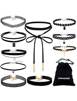 Paxcoo CN-01 Black Velvet Choker Necklaces with Storage Bag for Women Girls, Pack of 10