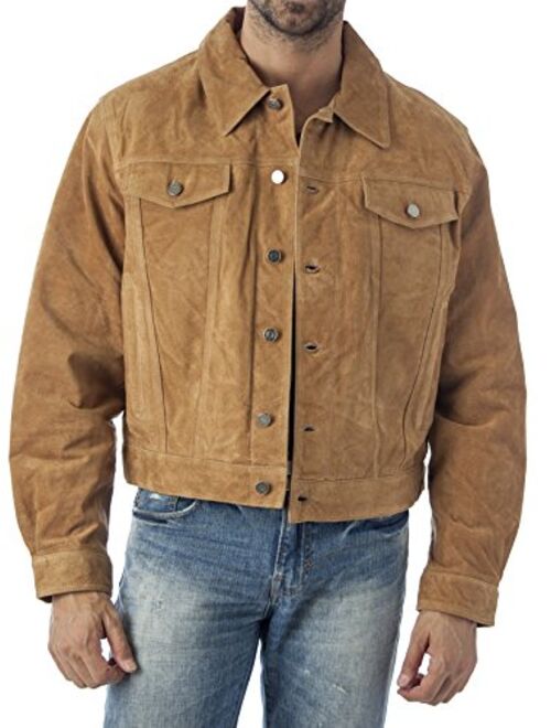REED Men's Western Jean Style Suede Leather Shirt Jacket