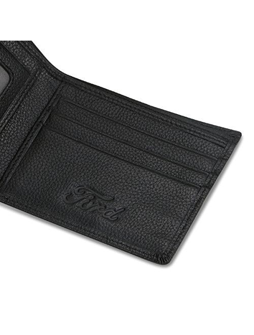 Ford Bifold Wallet with 3 Credit Card Slots and ID Window - Genuine Leather