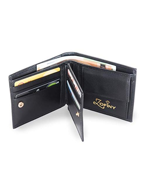 Zofiny Genuine Leather Wallet for Men with Coin pocket - 2 bill compartment and 11 card slots, bifold with ID window, handmade, RFID protection - Collection Zeus
