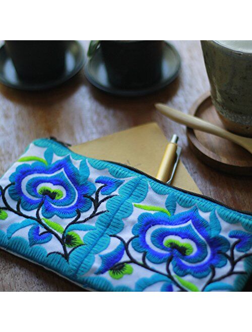 Sabai Jai - Small Accessory Bag - Floral Embroidered Wristlets for Women