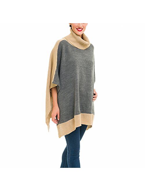 Cardigan Poncho Turtleneck Sweater: Women Shawl Wrap Cape Coat for Spring Fall