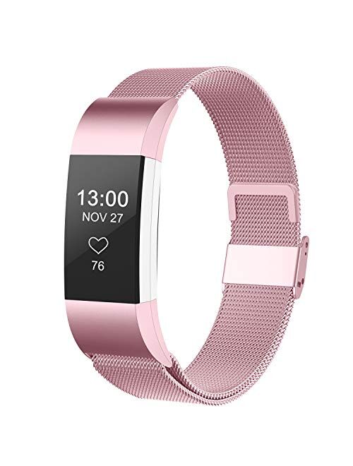 CCnutri Compatible with Fitbit Charge 2 Bands, Stainless Steel Loop Metal Mesh Bracelet for Fitbit Charge 2 Replacement Wristbands for Women Men, Large Small