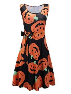 STYLEWORD Women's Halloween Sleeveless Flare Cocktail Dress with Pocket