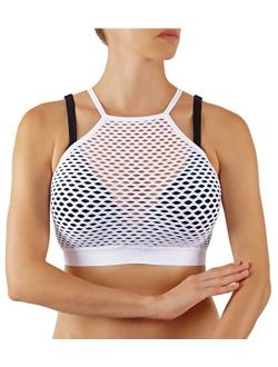 Vesi Star Women's Yoga Mesh Bra with Criss Cross Adjustable Straps Back Medium Support Workout Top Sports and Fashion 2 in 1