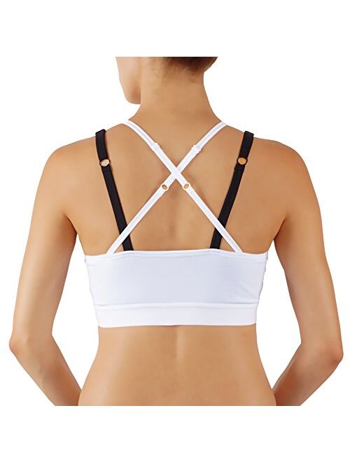 Vesi Star Women's Yoga Mesh Bra with Criss Cross Adjustable Straps Back Medium Support Workout Top Sports and Fashion 2 in 1