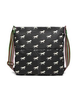 Miss Lulu Crossbody Bags for Women Horse Purse Handbag Canvas Messenger Bag for Women Schoolbag for Girls