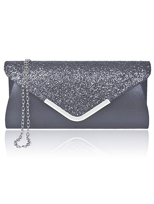 Women Evening Envelope Handbag Prom Sequin Clutch Purse Shoulder Cross Body Bag