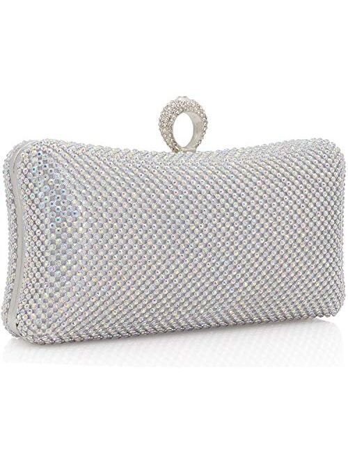 Dexmay Rhinestone Crystal Ring Clutch Purse Luxury Evening Bag for Bridal Wedding Party