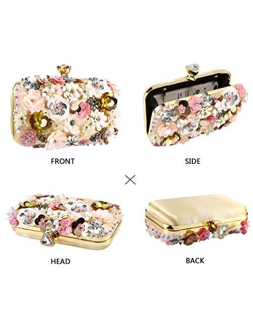 Selighting Colorful Flower Clutch Evening Bags for Women Formal Bridal Wedding Clutch Purse Prom Cocktail Party Handbags