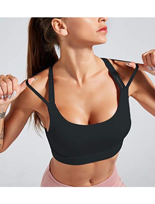 No Boundaries Strappy Sports Bra Women Workout Yoga Running High Impact Racerback Top with Removable Pad