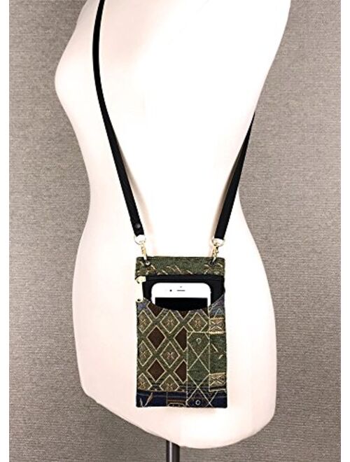 Danny K Women's Tapestry Crossbody Cell Phone or Passport Purse, Handmade in USA, Neptune/Blue, Small