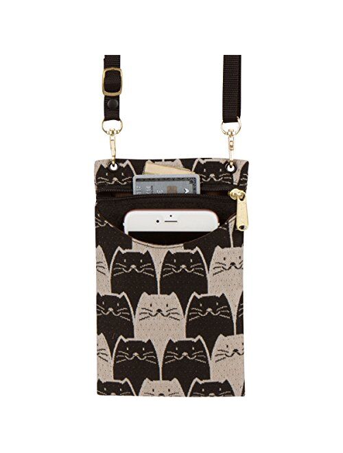 Danny K Women's Tapestry Crossbody Cell Phone or Passport Purse, Handmade in USA, Meowser, Cellphone Case
