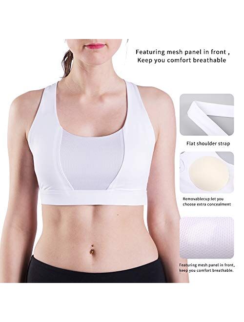 Women Sports Bra, Max Supportive Mesh Tops Activewear Fitness Workout Running Yoga Bras