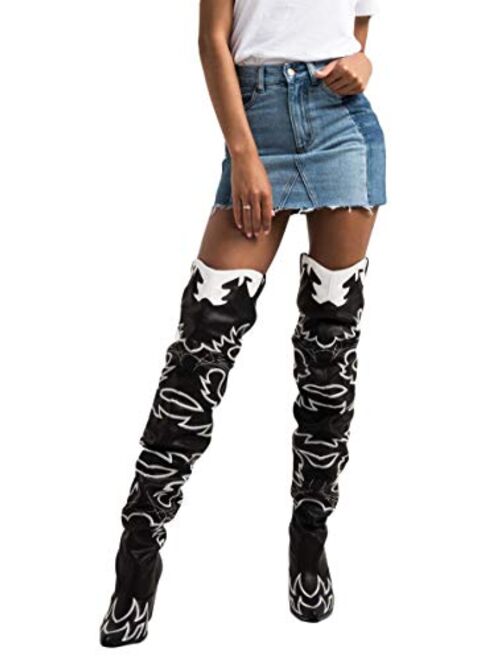 CAPE ROBBIN Sexy Thigh High Rihanna Kylie Country Western Heeled Cowboy Boots