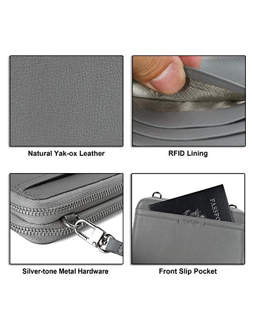 Befen Womens Leather Anti Theft RFID Zip Around Large Smartphone Crossbody Clutch Wallet