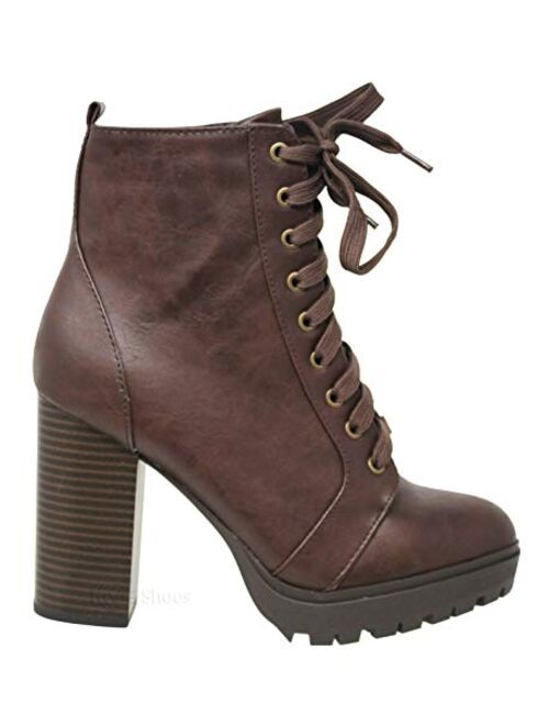 MVE Shoes Womens Top Guy Stylish Comfortable Lace Up Block Heel Ankle Boot