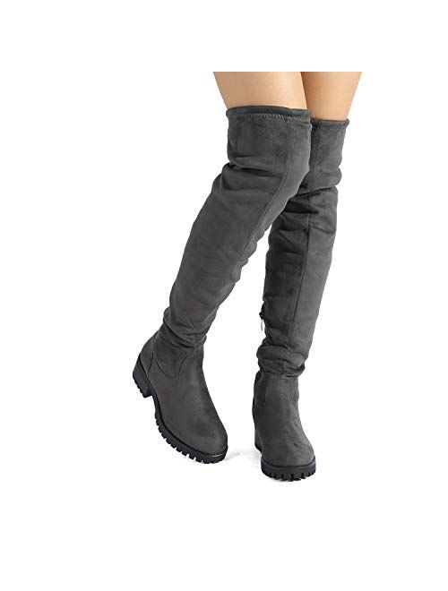 DREAM PAIRS Womens Fashion Over The Knee Chunky High Heel Thigh High Boots