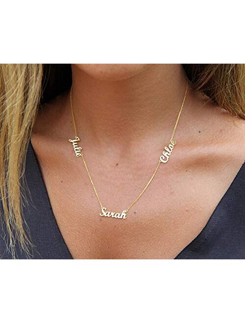 Three Name Necklace for Women Custom Family Chain Nameplate Pendant Gift