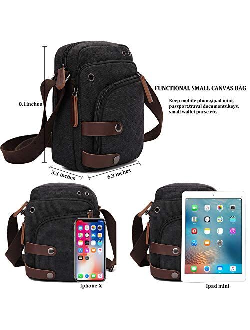 Small Canvas Messenger bag Cell Phone Purse Wallet Travel Crossbody Handbags for Men Women
