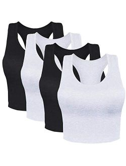 Suyye Women 4 Pieces Yoga Tank Crop Tops Raceback Sports Workout Cotton Top