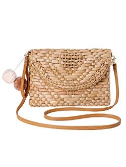 Straw Shoulder Bag, Kadell Straw Clutch Women Handmade Straw Crossbody Bag Summer Beach Envelope Purse Wallet
