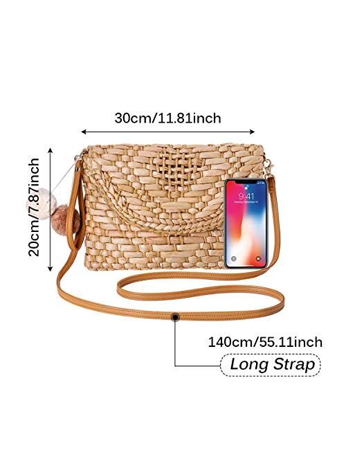 Straw Shoulder Bag, Kadell Straw Clutch Women Handmade Straw Crossbody Bag Summer Beach Envelope Purse Wallet