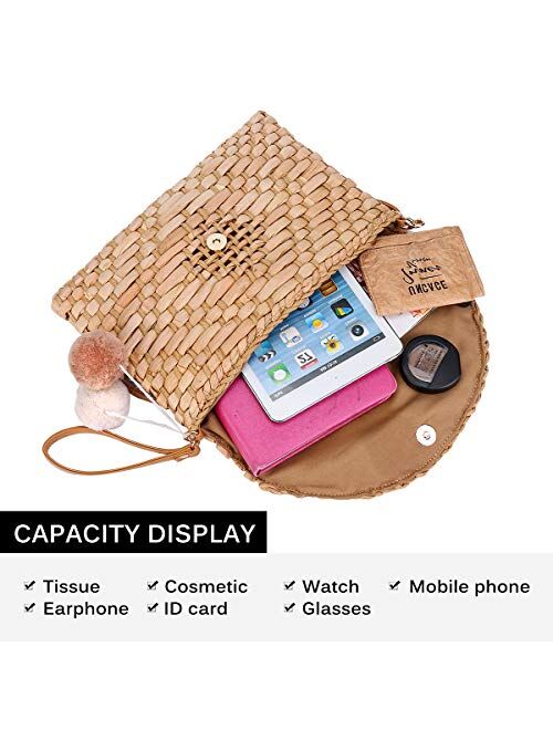 Straw Shoulder Bag, Kadell Straw Clutch Women Handmade Straw Crossbody Bag Summer Beach Envelope Purse Wallet
