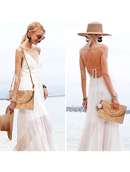 Straw Shoulder Bag, Kadell Straw Clutch Women Handmade Straw Crossbody Bag Summer Beach Envelope Purse Wallet