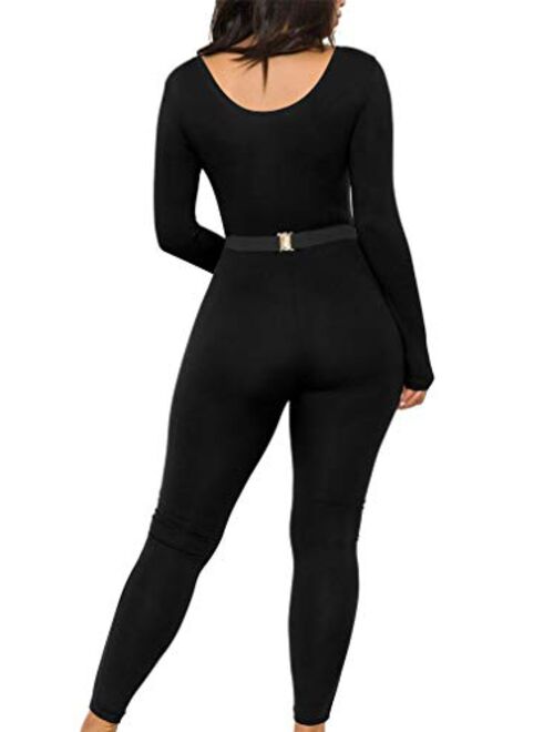 GOKATOSAU Women's Sexy Long Sleeve Bodycon Solid Outfits Club Rompers Jumpsuits