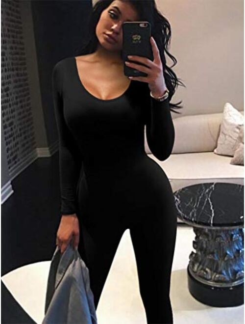 GOKATOSAU Women's Sexy Long Sleeve Bodycon Solid Outfits Club Rompers Jumpsuits