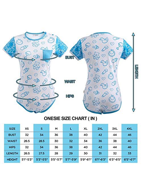 Littleforbig Adult Baby & Diaper Lover (ADBL) Button Crotch Romper Onesie - Nursery Blue/Pink Onesie