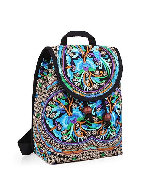 Handmade Embroidered Backpack for Women, Mazexy Boho Shoulder Bag Vintage Ethnic Flower Cross-body Bag