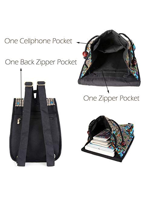 Handmade Embroidered Backpack for Women, Mazexy Boho Shoulder Bag Vintage Ethnic Flower Cross-body Bag