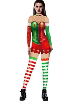 Carprinass Women&apos;s Halloween Costumes Jumpsuits Digital Printed Skinny Catsuit