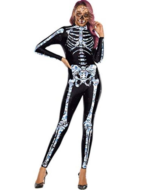 Carprinass Women's Halloween Costumes Jumpsuits Digital Printed Skinny Catsuit