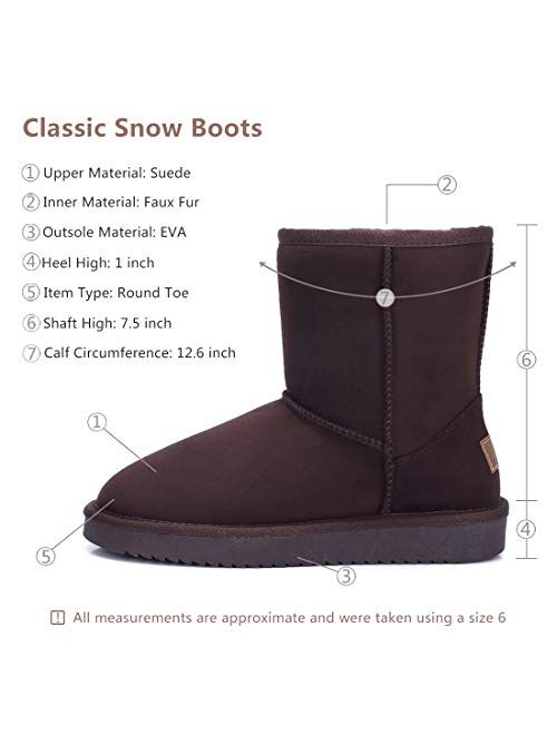 Women's Warm Winter Boots Ankle High Classic Vegan Suede Faux Sheepskin Shearling Snow Boots