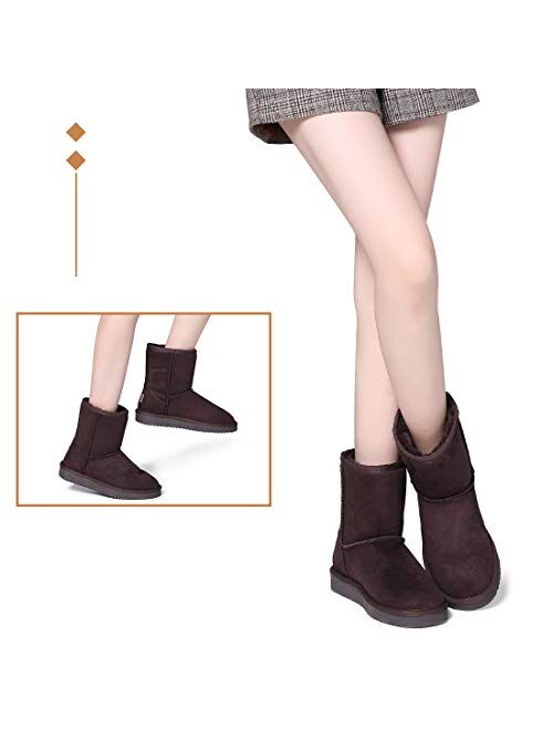 Women's Warm Winter Boots Ankle High Classic Vegan Suede Faux Sheepskin Shearling Snow Boots