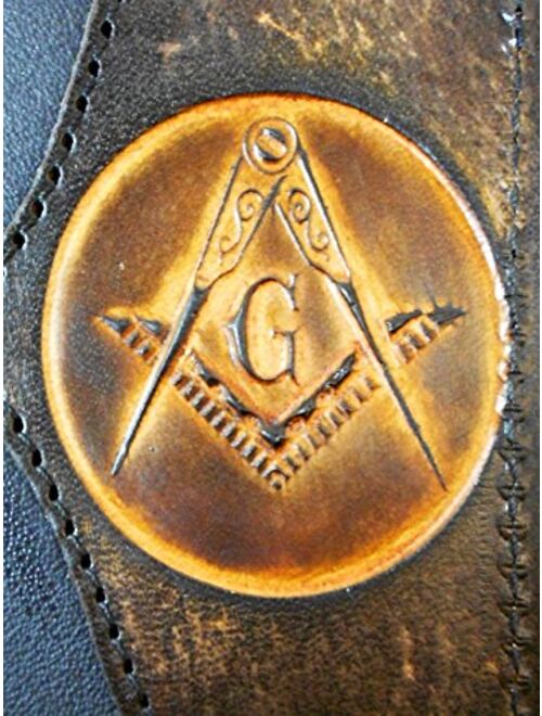 Hilltop Leather Company Mens Handcrafted Leather Trifold Wallet Masonic Mason